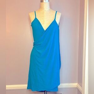 Turquoise deep V neck sexy spaghetti strap wrap draped backless swimsuit coverup